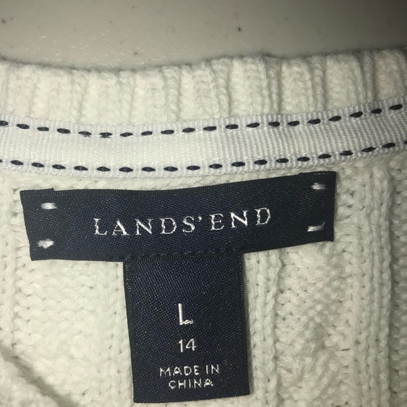 LANDS END WHITE SWEATER SZ LARGE 14 GIRLS - Picture 4 of 6
